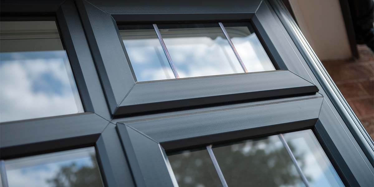 Close up of anthracite grey casement windows